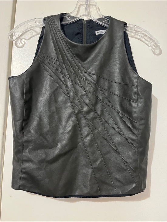 Emporio Armani Tops - Emporio Armani Black Faux Leather Sleeveless Tank with Diagonal Stitching
